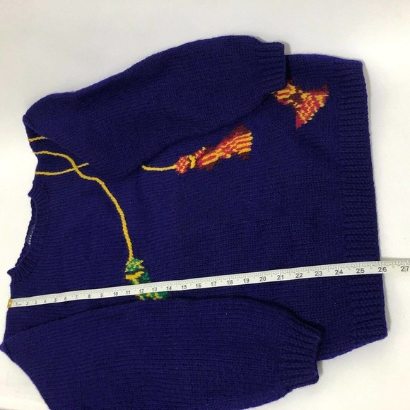 Nordstrom Individualist Sportswear Blue Wool Knit Sweater Tassel Vintage 80s M - Picture 11 of 12